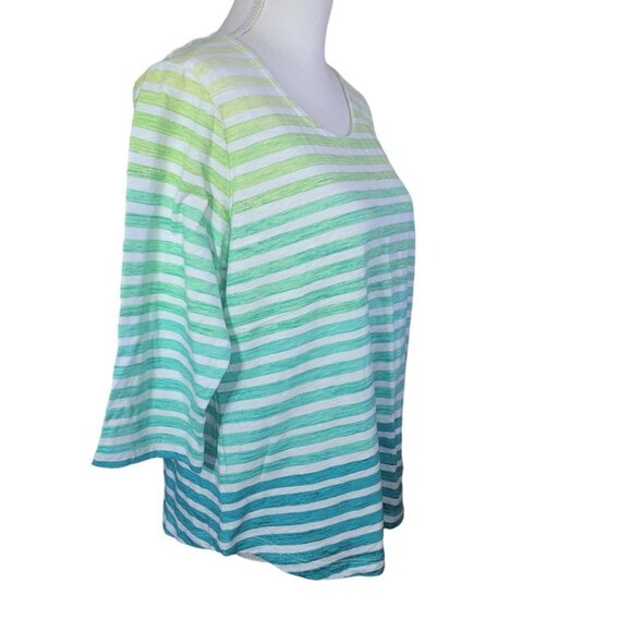 Christopher Banks Petite Tee Shirt Green Horizontal Stripe Womens Large PL Short - Picture 7 of 8
